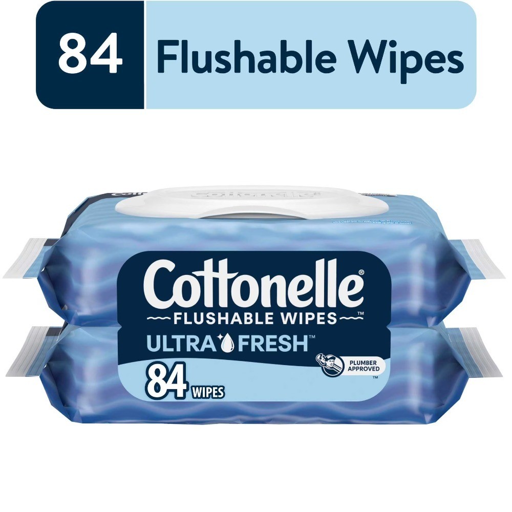 Flushable Wet Wipes Ultra Fresh Scent 2 Packs with Flip Top Lids