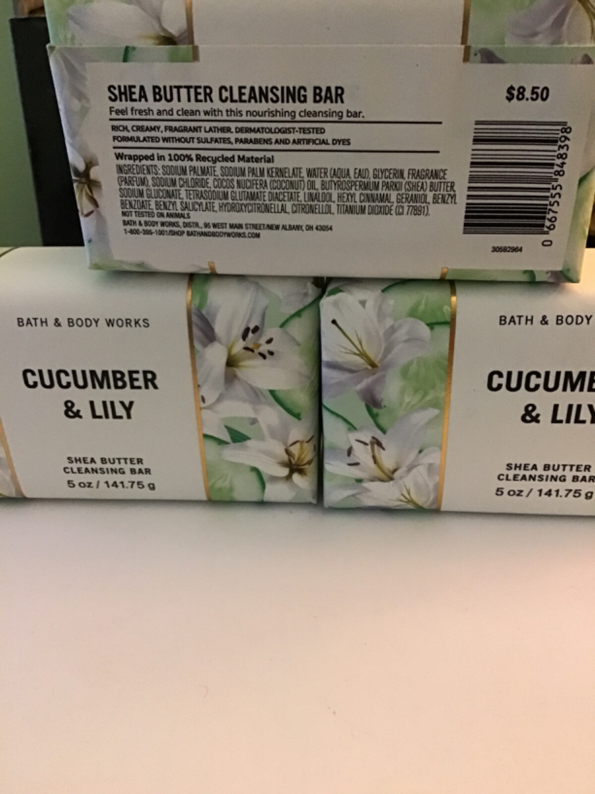 lot of 3 bath body works CUCUMBER & LILY Shea Butter Cleansing soap Bar new