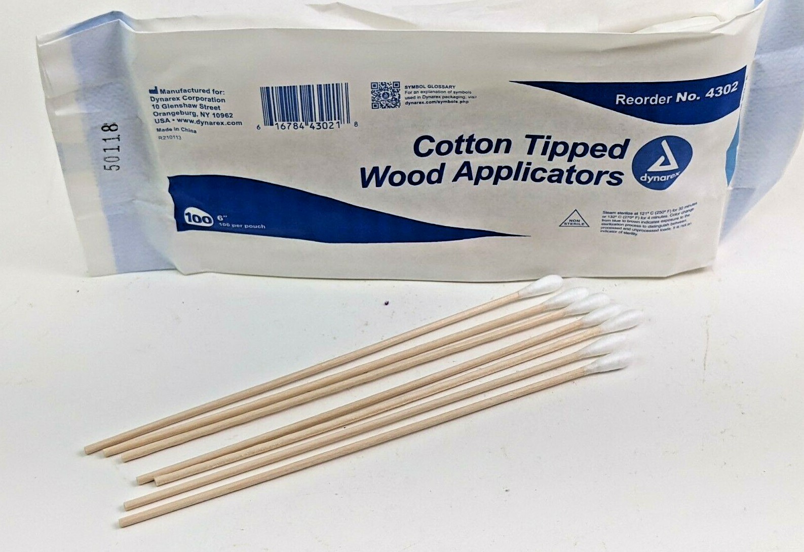 Dynarex 6″ Cotton Tipped Swabs Applicators Long Wood Handle 100 Pieces