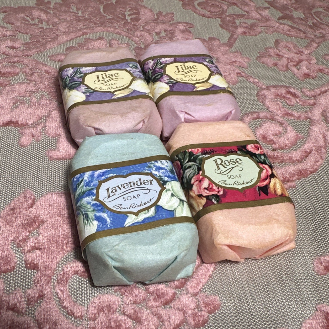 Vtg Lot of 4 Ben Rickert Soap Lilac (2), Rose, Lavender 1.5 oz each Z3