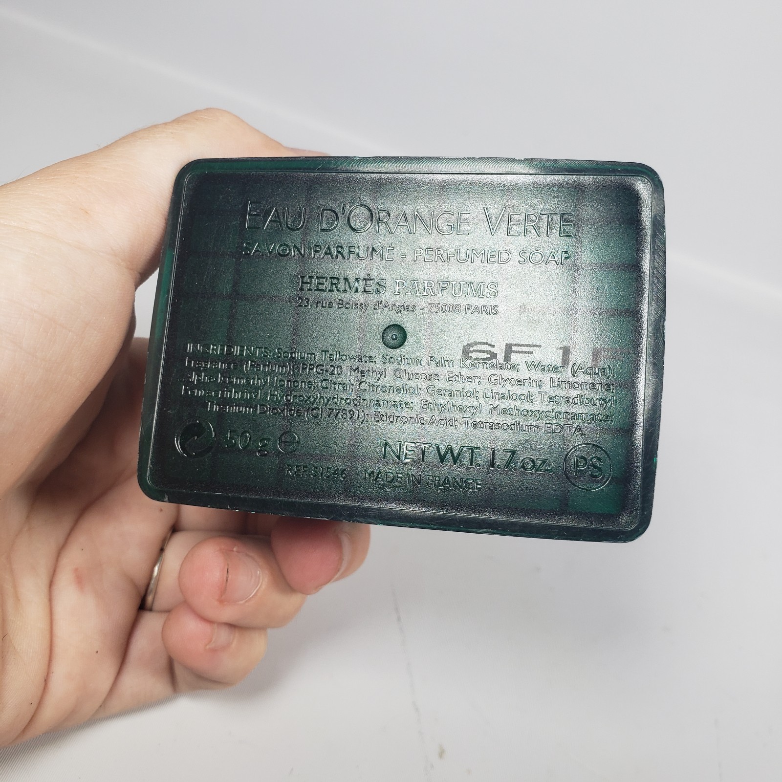 New HERMES Perfumed Soap Eau D’Orange Verte 1.7 oz Travel Size Paris Hard Case
