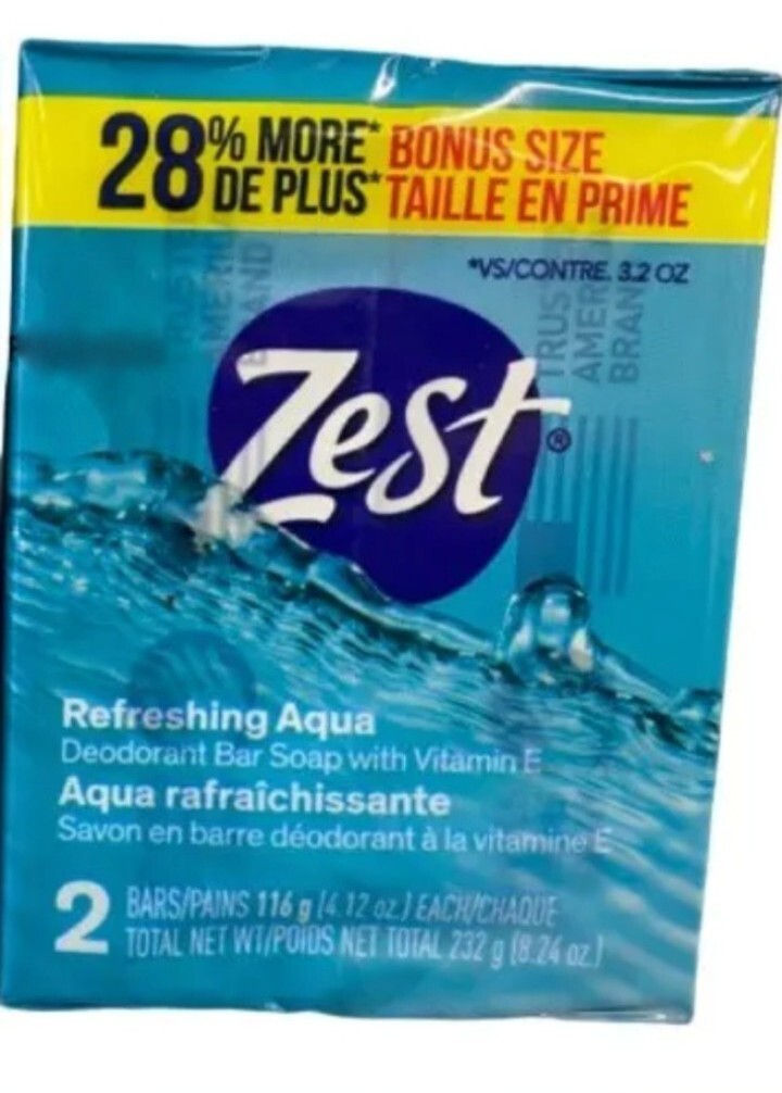 🆕️ Zest (4~BARS) 4.12 OZ. Bars *BONUS Size ●AQUA● Refreshing Deodorant Soap.