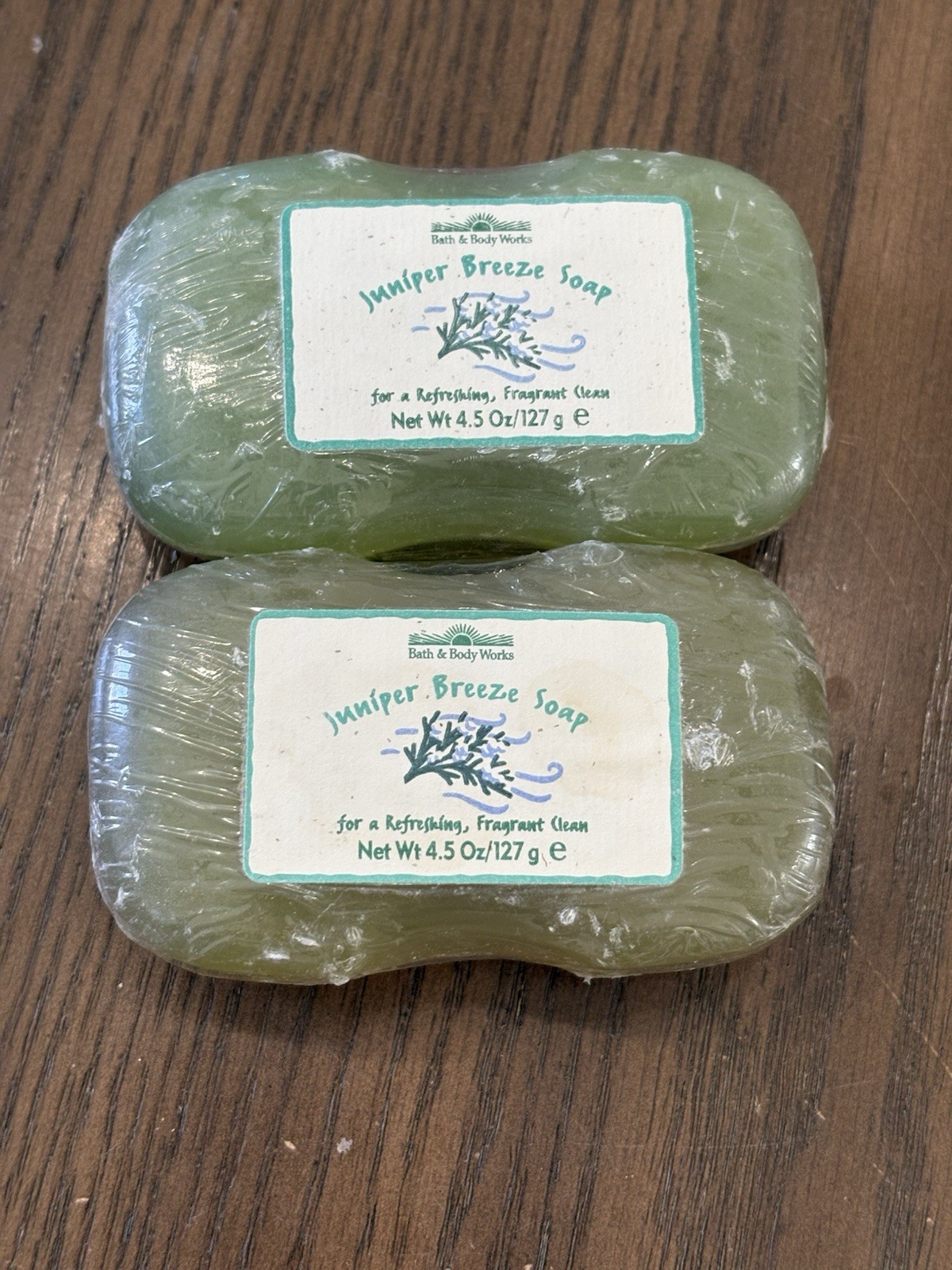 Vintage Bath Body Works Lot Of 2 Juniper Breeze Bar Soap Glycerin 4.5oz Each
