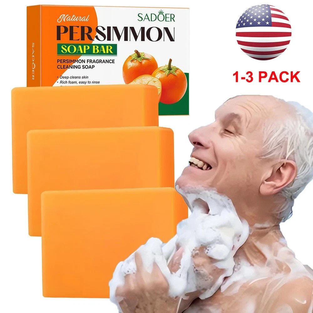 3PCS Persimmon Soap Bar for Old People Smell, Natural Body Odor Control Bar Soap