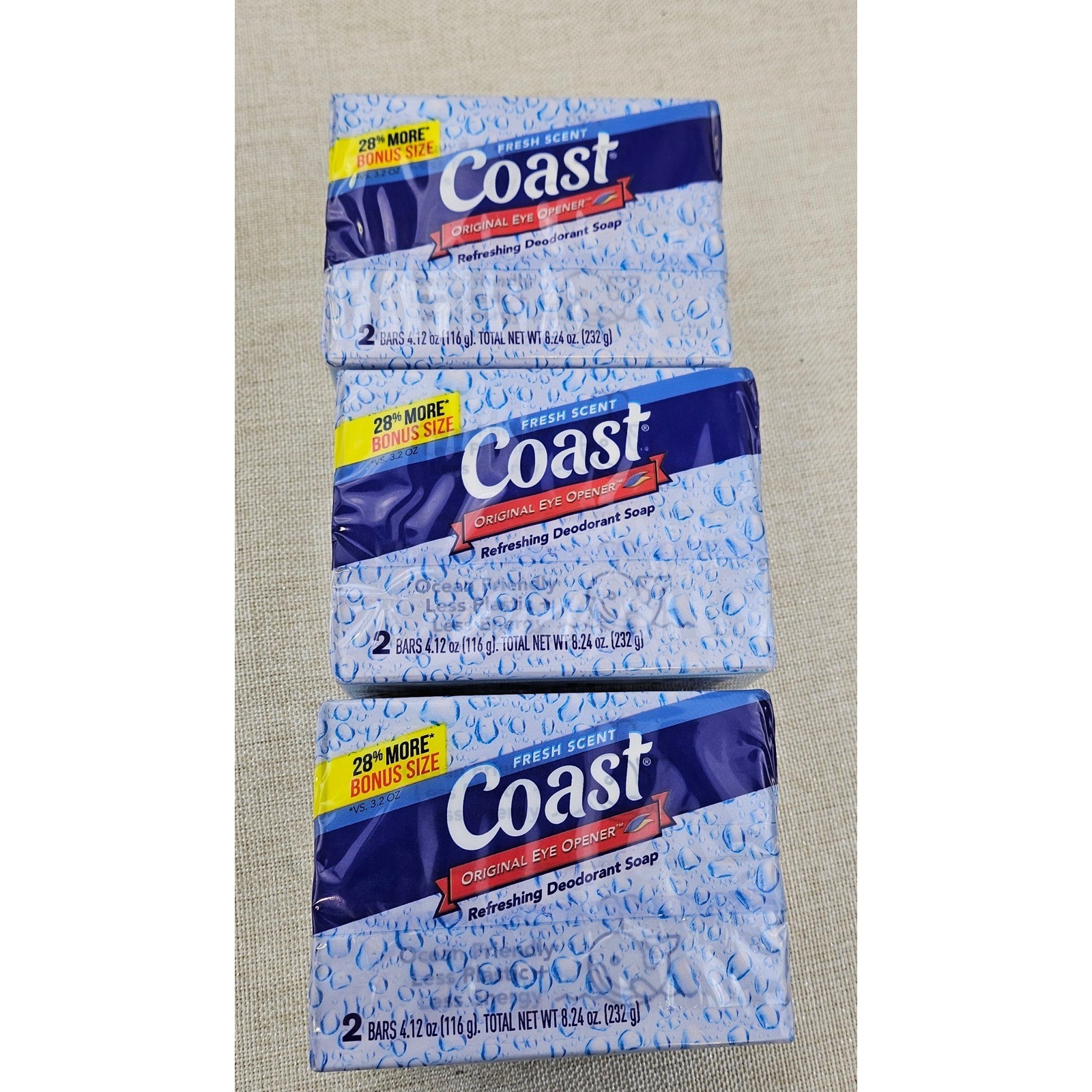 Coast Fresh Scent Original Eye Opener Deodorant Soap 2 Bars 8.24oz – 3 Packs