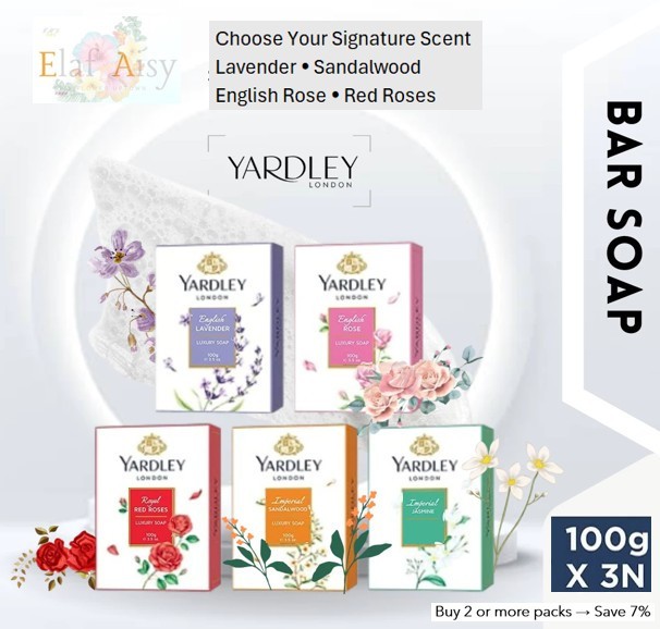 Yardley London Soap Bar 100g 3 Pack – Lavender Sandalwood English Rose Red Rose