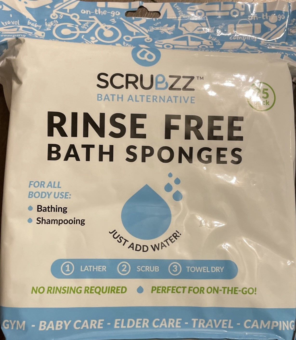 Scrubzz Disposable Rinse Free Bathing Wipes 25 Pack All-in-1 Single Use Shower