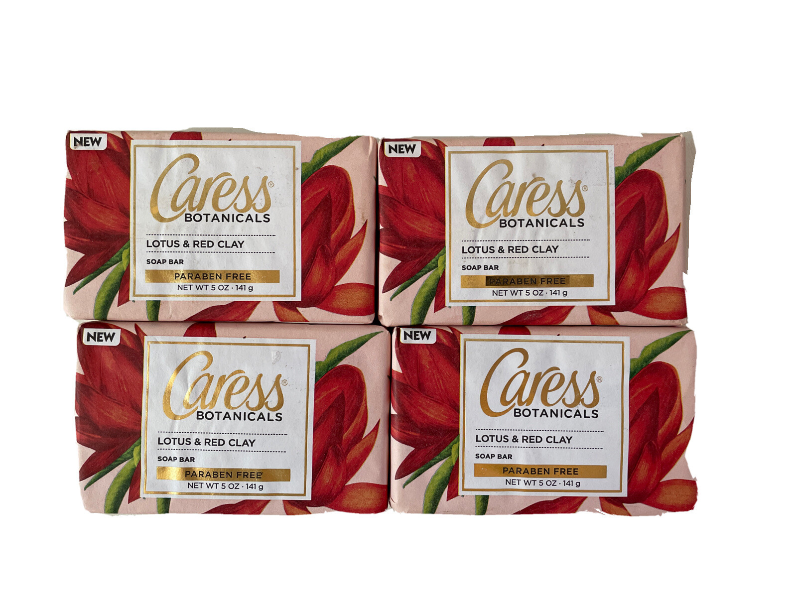 Lot of 4 Caress Botanicals Lotus & Red Clay Soap Bars Paraben Free 5 oz each