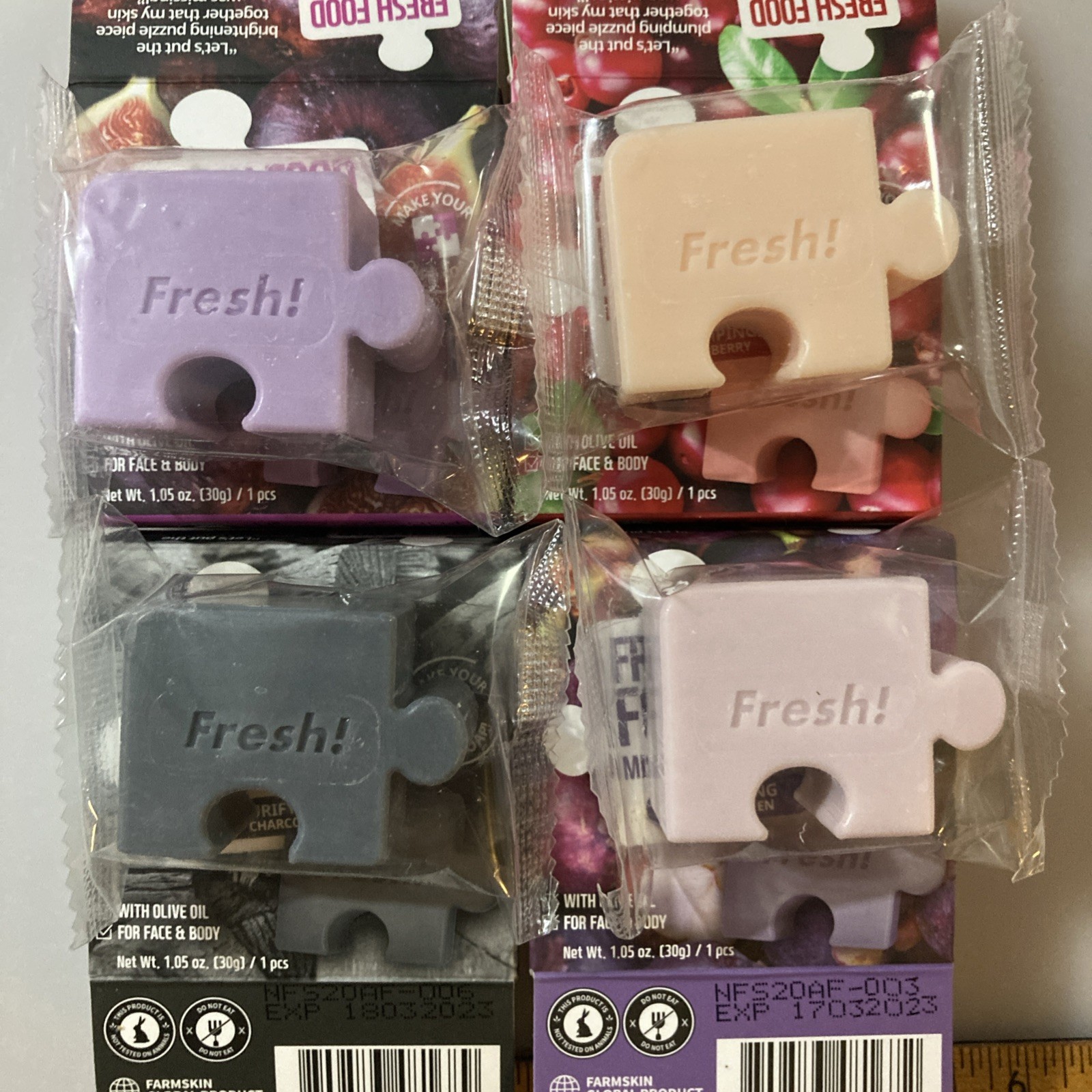 4 Fresh Food For Skin Missing Puzzle Soaps. All Different. exp. 2023.