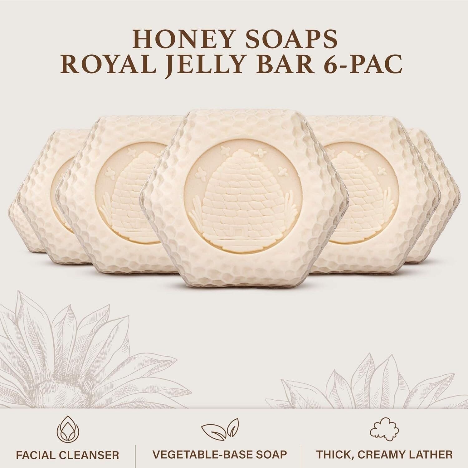 Baudelaire Honey Royal Jelly Soap Bar (set of 6) Triple Milled Made USA