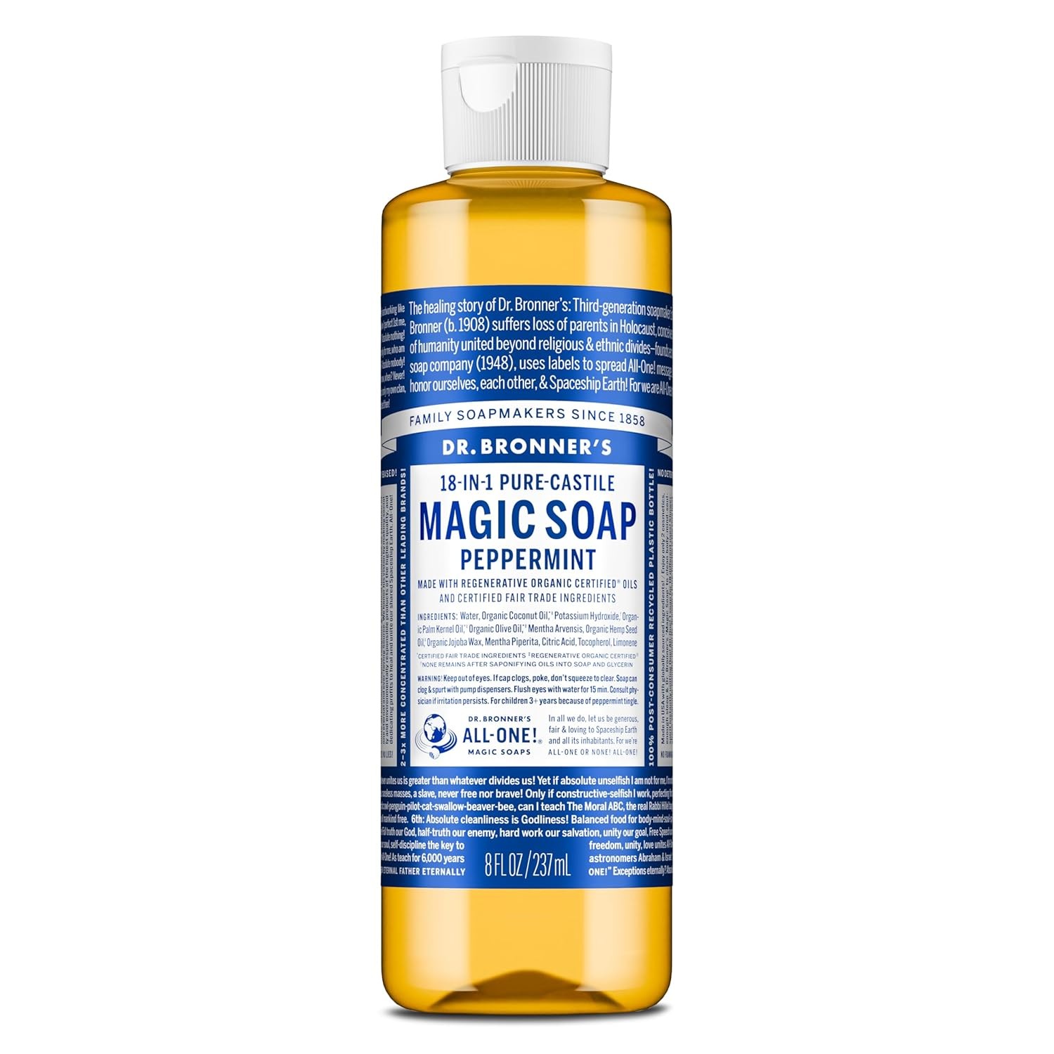 Pure-Castile Magic Liquid Soap- Made with Regenerative Organic Oils- for Body, F