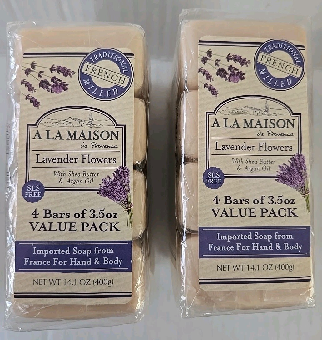 A La Maison Lavender Flowers Bar Soap – 2 Packs Of 4 – 3.5 oz Each