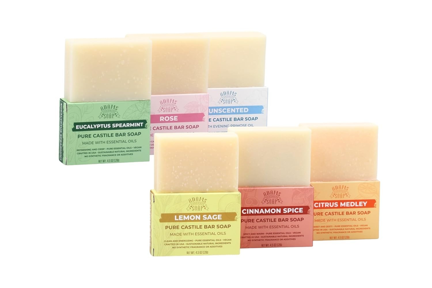Variety Pack – 6 Bar Set: Unscented, Eucalyptus Spearmint, Rose, Lemon Sage, …