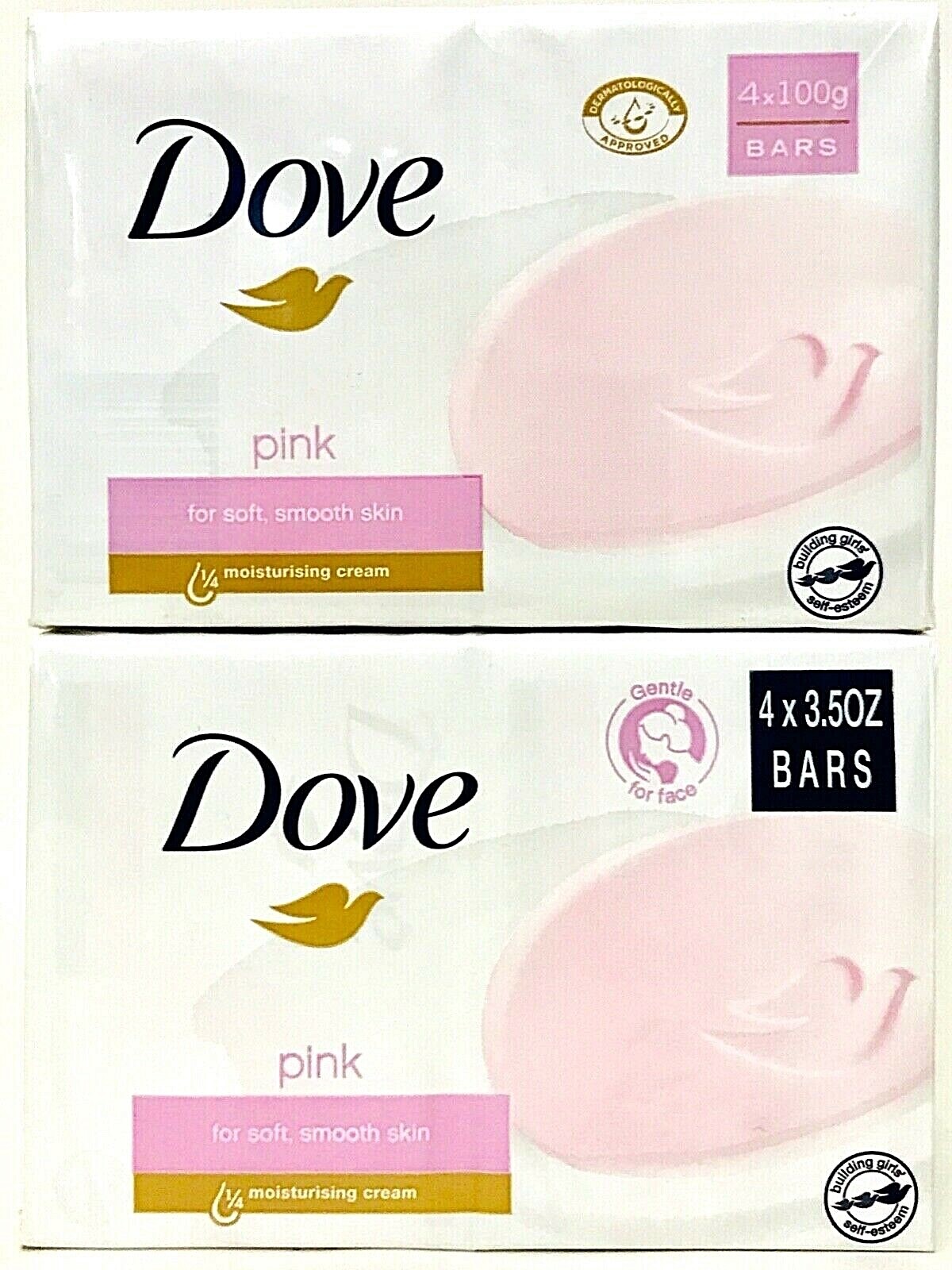 2 Packs Dove Pink For Soft Smooth Skin 1/4 Moisturizing Cream 4 Ct Beauty Bars