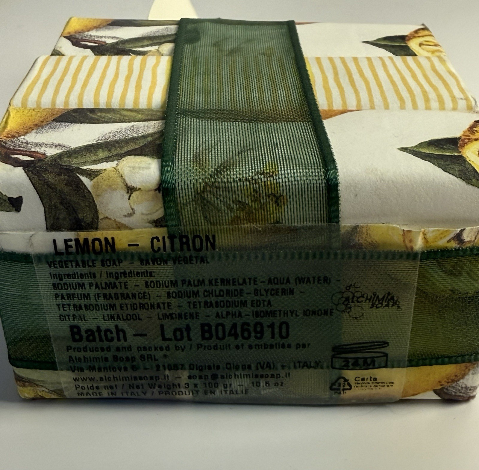 Alchimia Lemon Vegetable Soap 3 x 100g Yellow Multipack Made in Italy