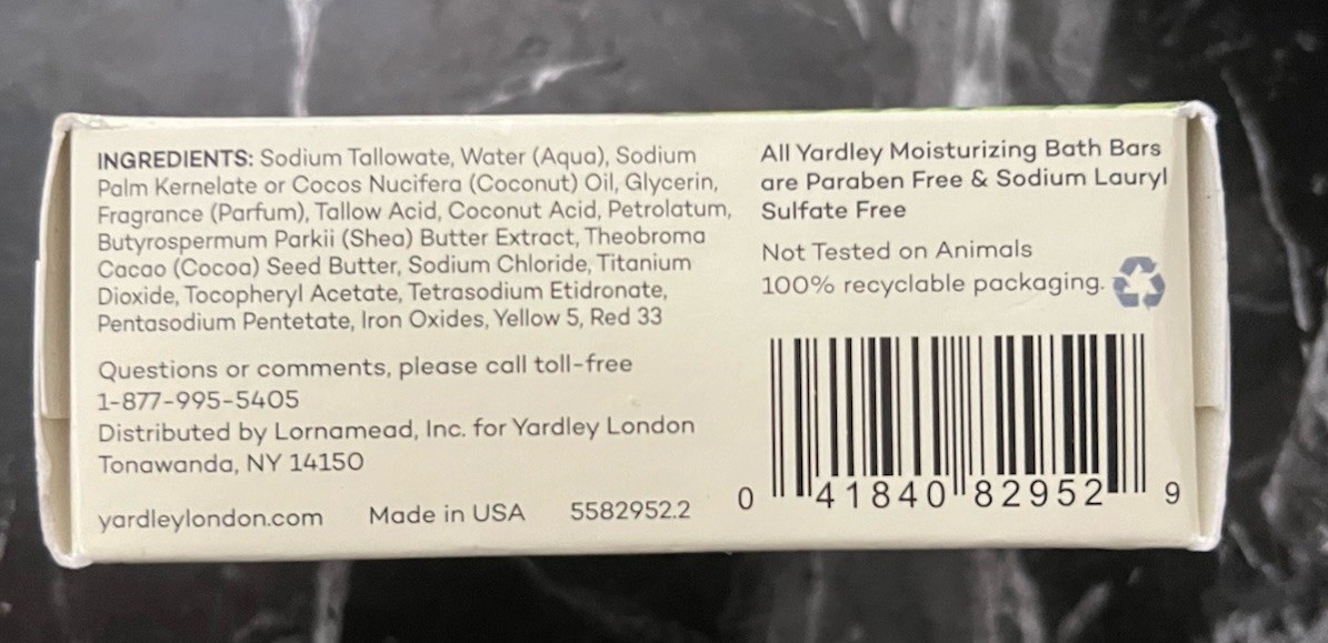 Yardley London Bath Bar Soap with Cocoa Shea Butter & Vitamin E 4.25 oz – 1 Bar