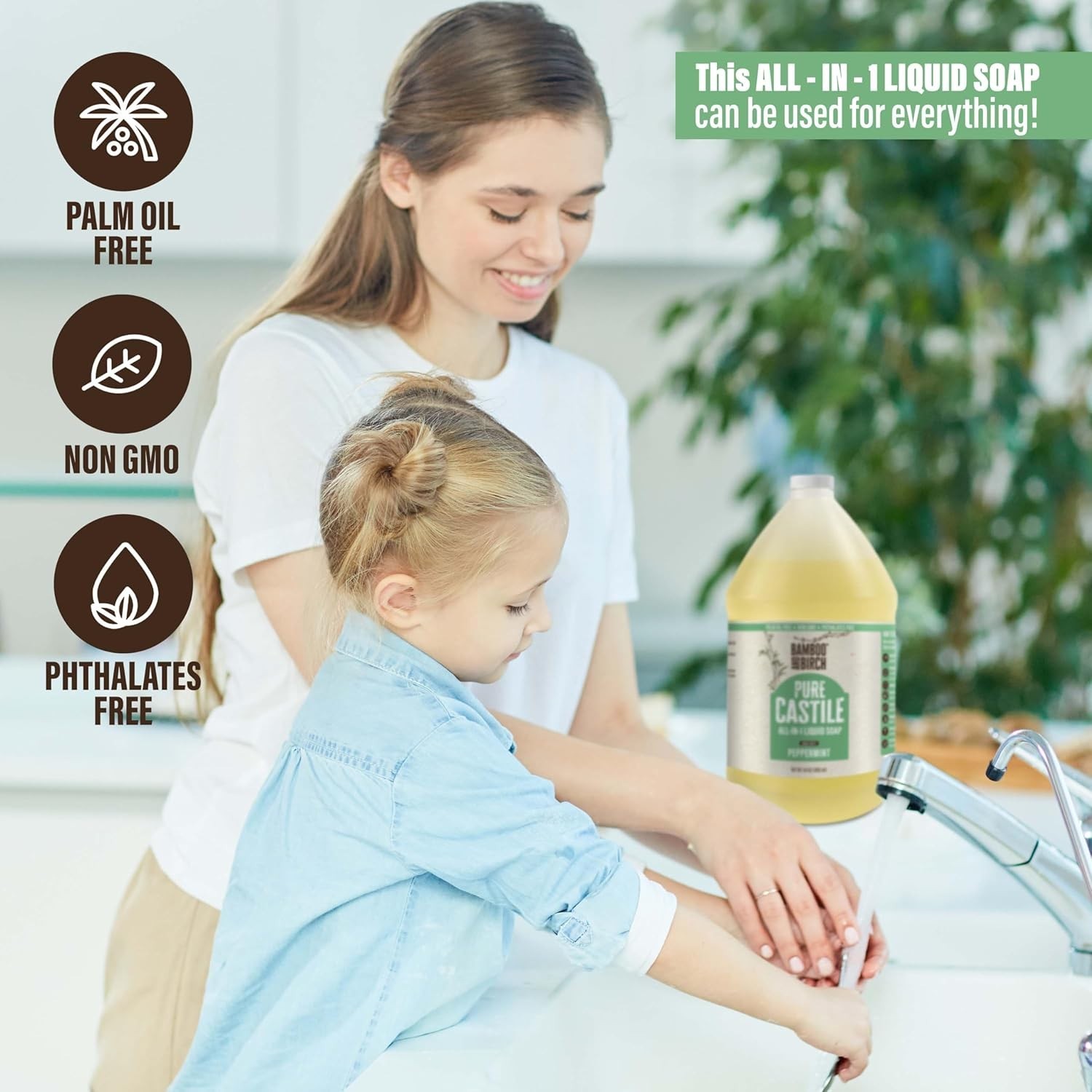 Palm Oil Free Peppermint Pure Castile Liquid Soap – 64 oz for Luxurious Cleaning