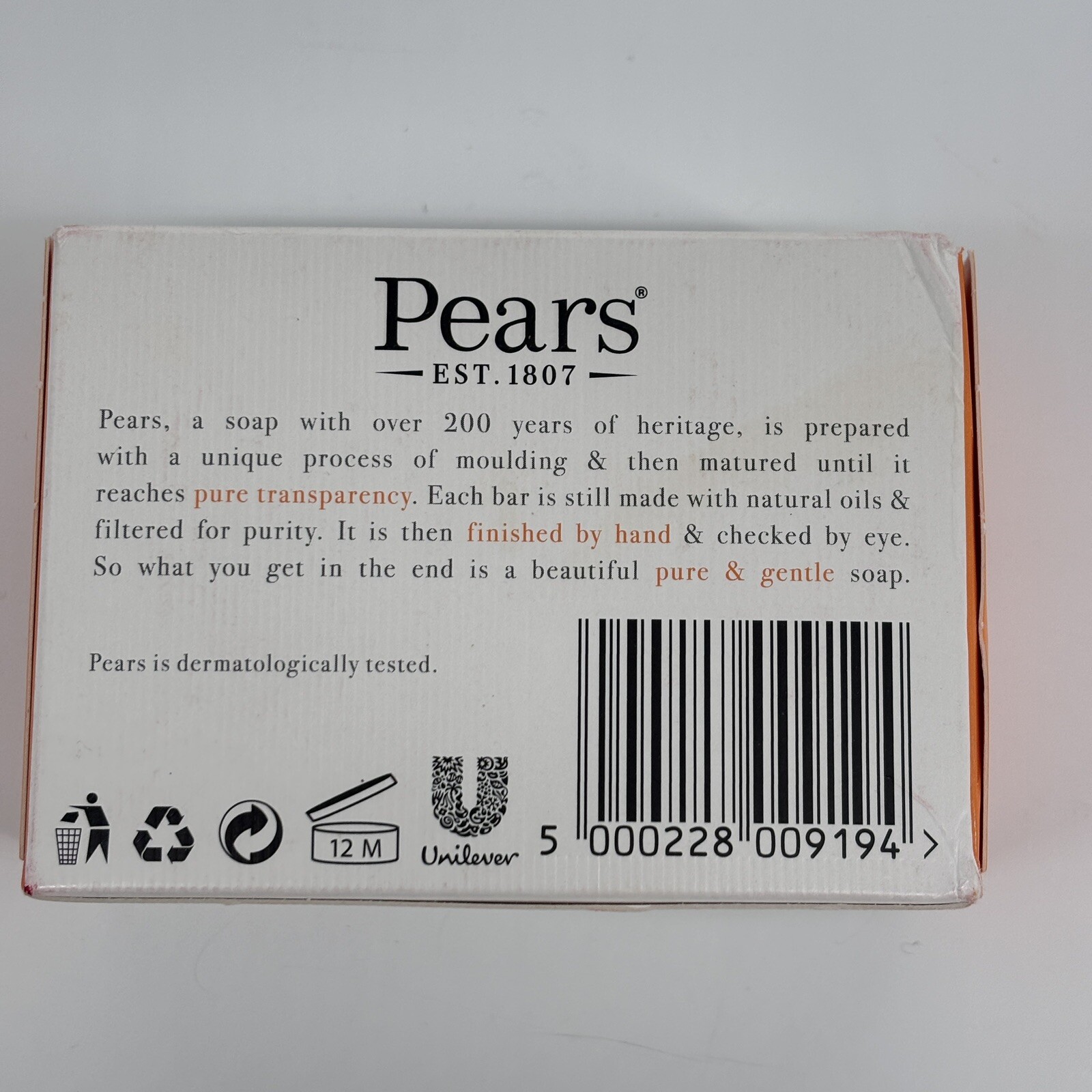 Pears Pure & Gentle Care Transparent Bar Soap Original Amber 4.4oz/125g NIB