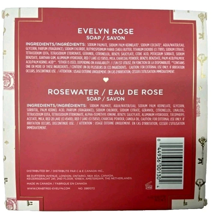 Crabtree & Evelyn Rosewater & Evelyn Rose Heart Shaped Bar Soap 14oz (4×3.5oz)