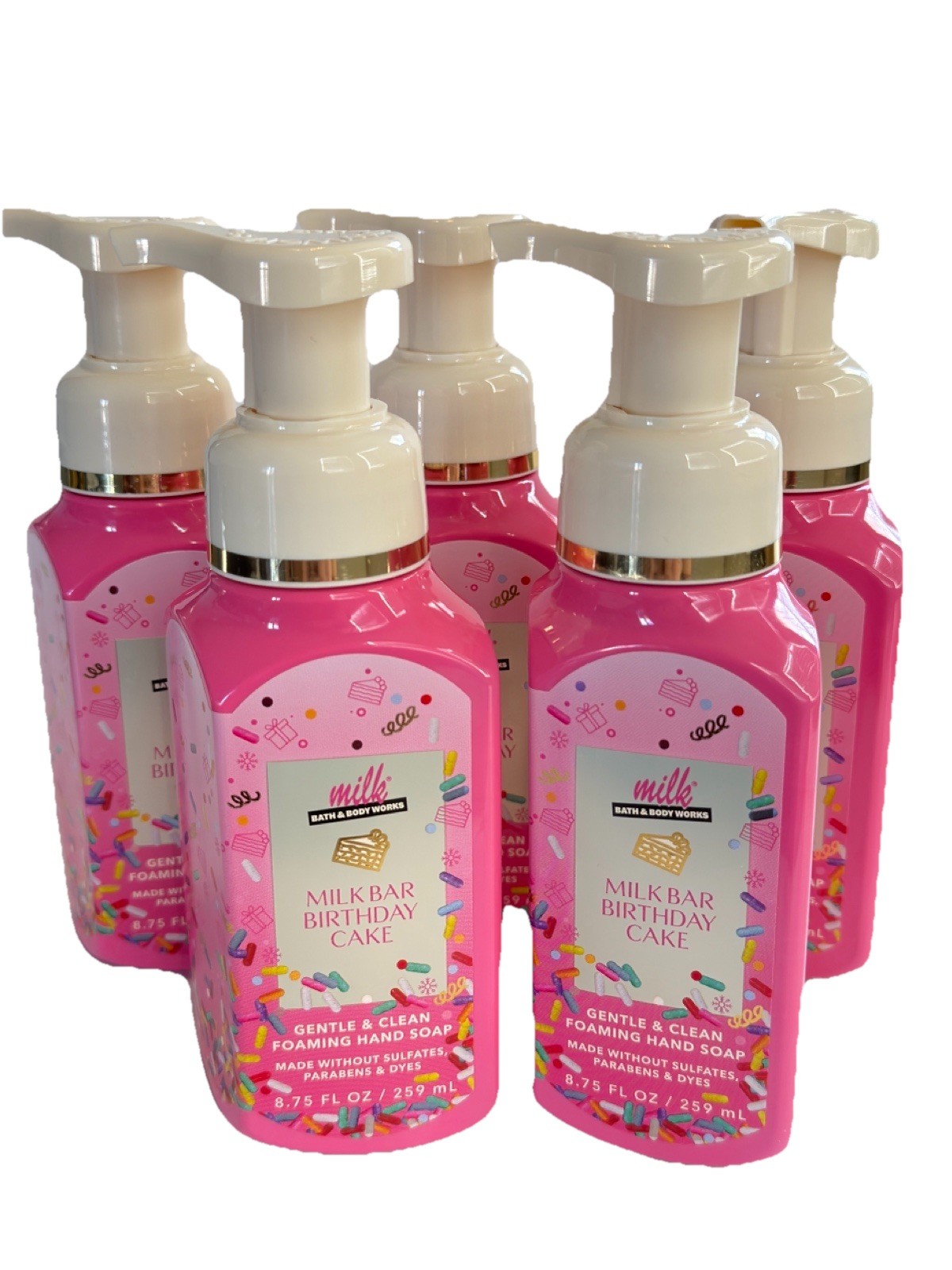 5 X Bath & Body Works MILK BAR BIRTHDAY CAKE Gentle Foaming Hand Soap 8.75 oz