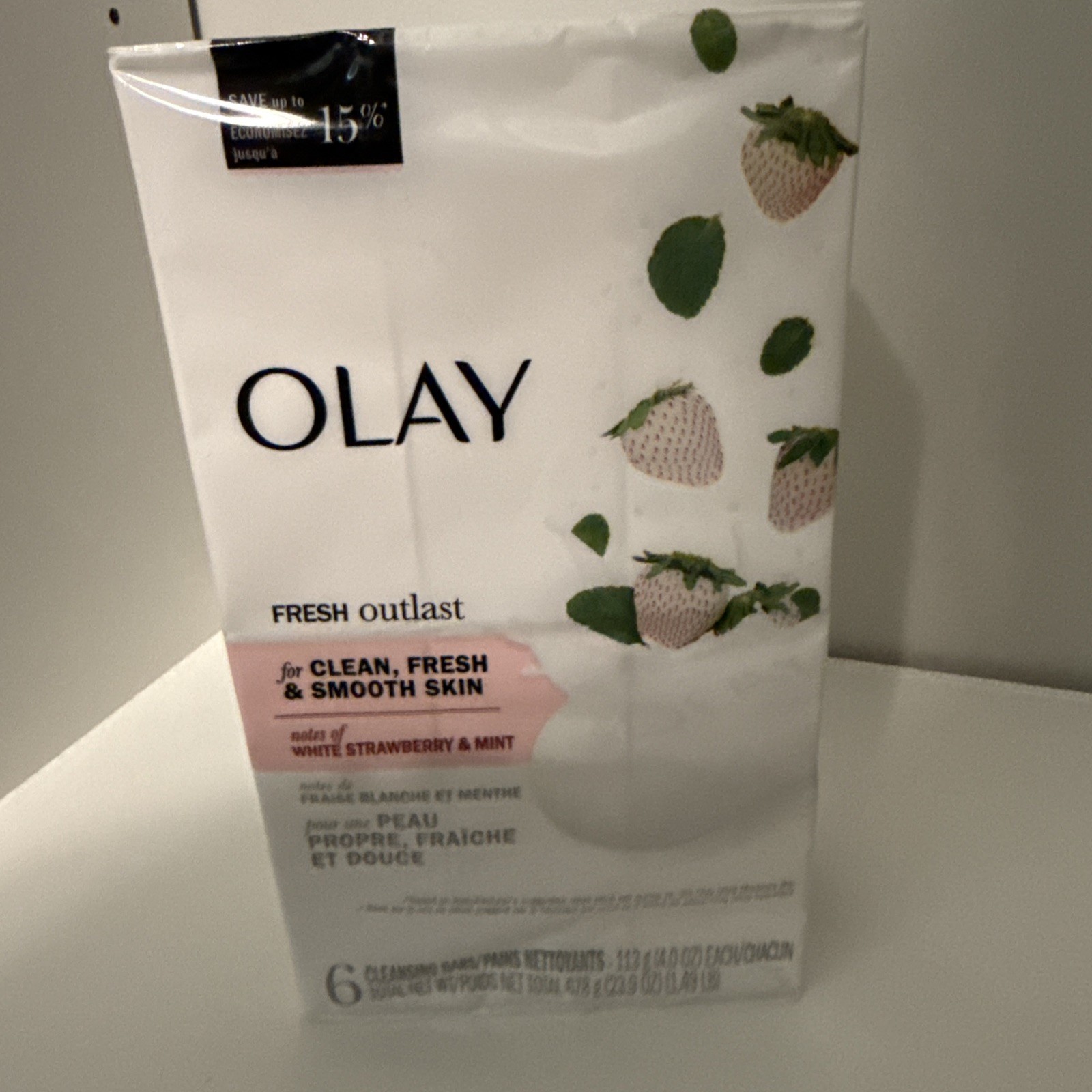 6 Olay Fresh Outlast White Strawberry & Mint Cleansing Bars 4oz Each Large Size