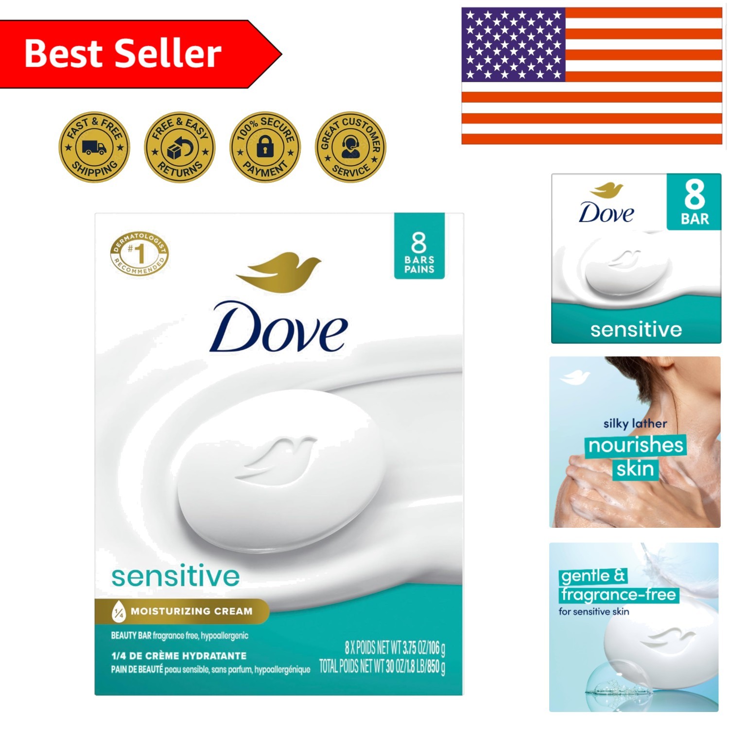 Gentle Unscented Beauty Bars for Sensitive Skin – 8 Hypoallergenic Cleansers