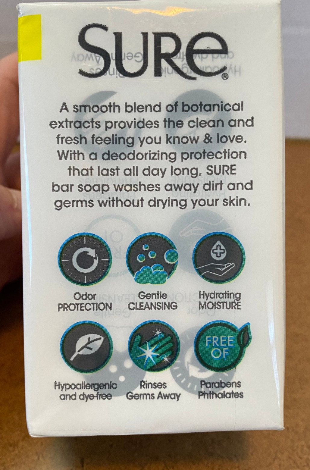SURE 1 Pack (2 bars) of 4.12 oz UNSCENTED Deodorizing Soap-factory sealed NEW