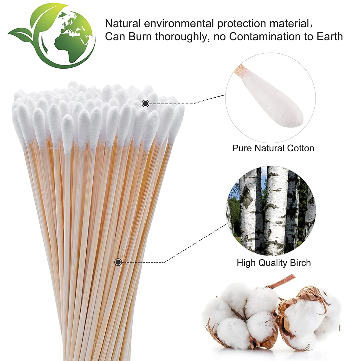 6 Inch Long Cotton Swabs of Medium and Large Pets Ears Cleaning or Makeup 200…
