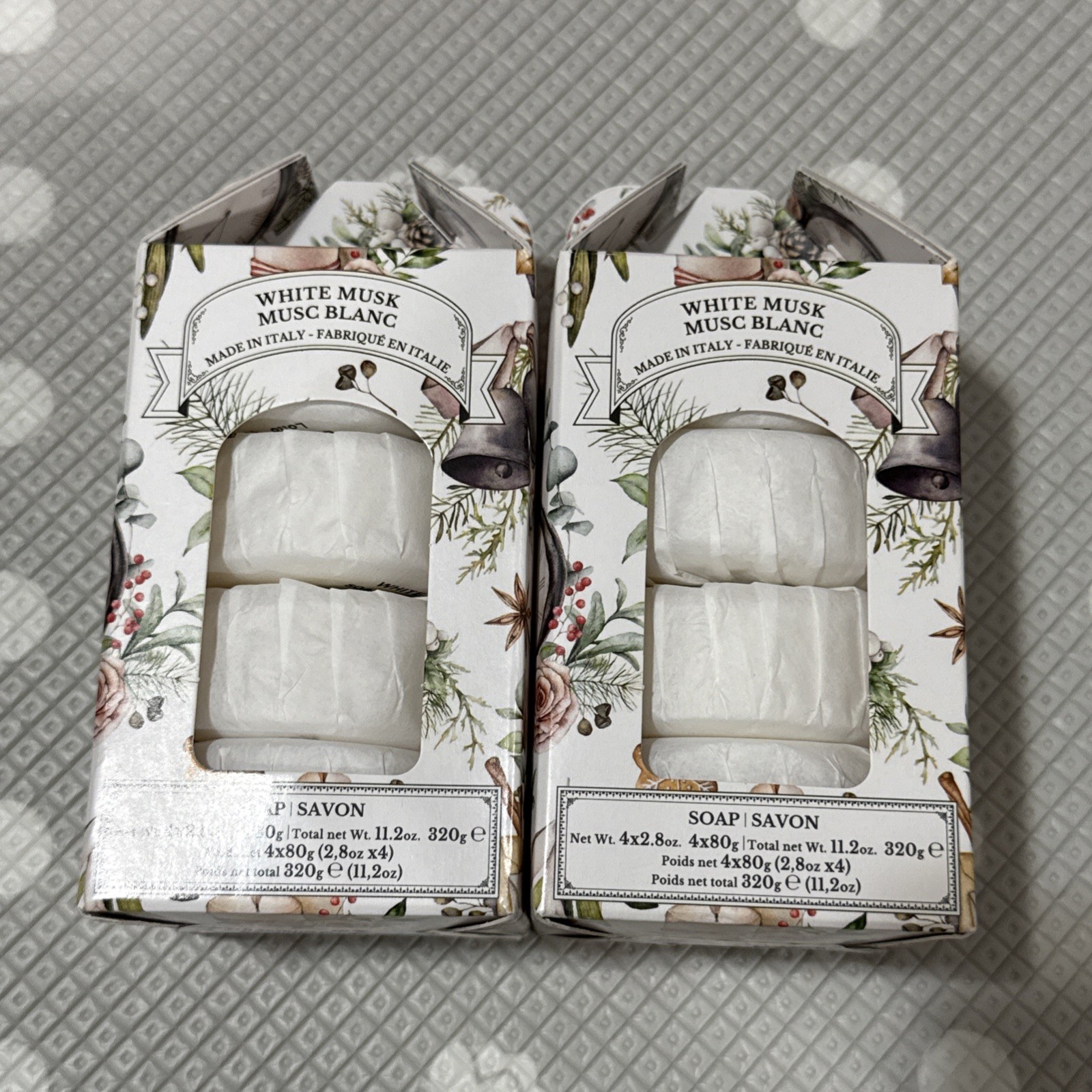 2X ZENI DIAMANTE -Set of 4 /Each -Triple Milled Bar Soaps WHITE MUSK Giftbox