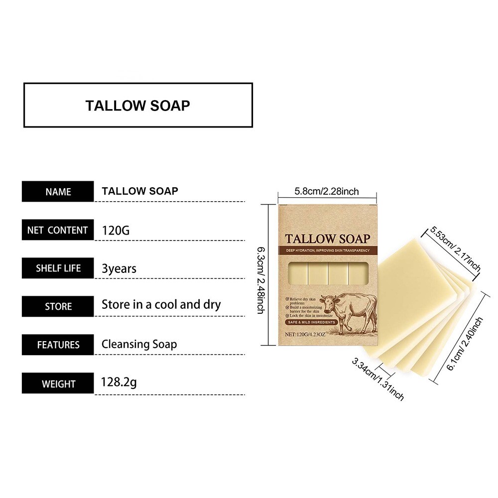Grass Fed Beef Tallow Soap Set of 4 Bar W/ Raw Honey & Organic Olive Oil Vitamin