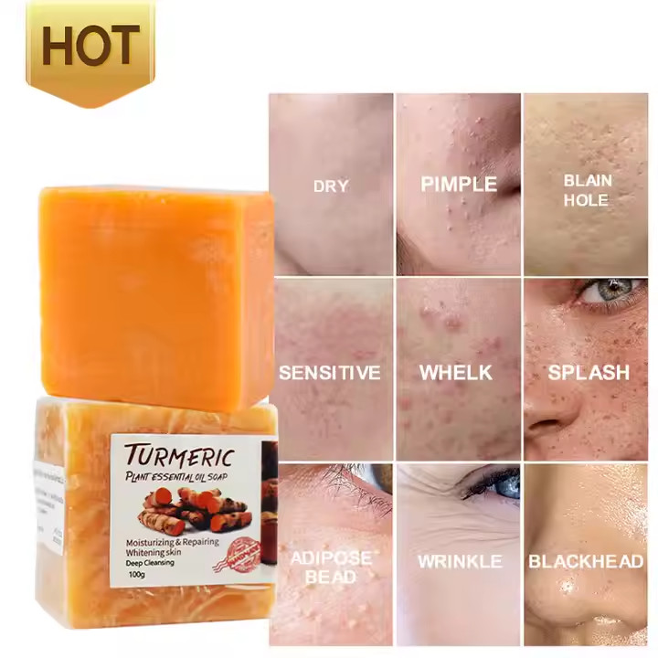 2PCS handmade tumeric bar soap bath anti acne dark spots removal and whitening.