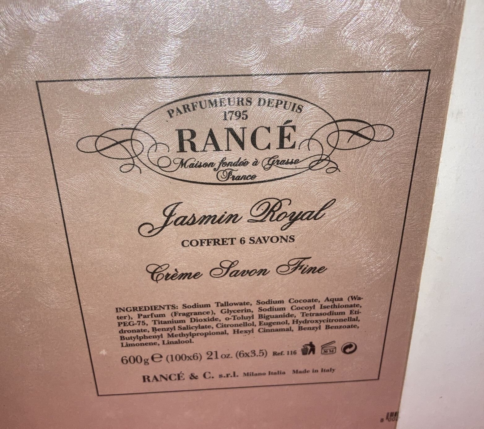 Rance Jasmine Royal Fine Soaps Box Set Of 6 X 3.5 Oz Each Soap Bars. Sealed.