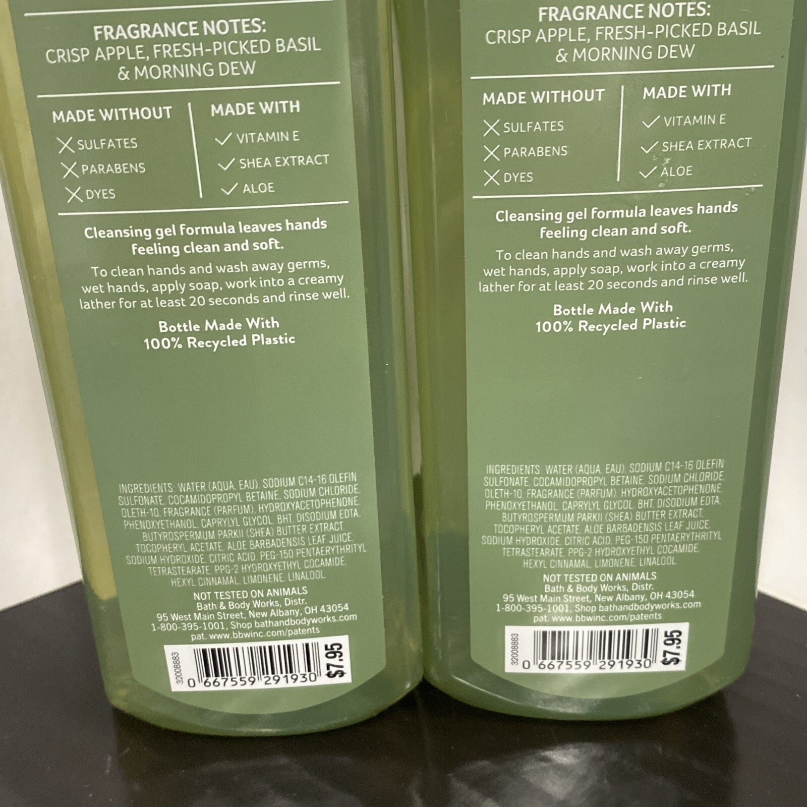 2X Bath & Body Works BASIL LEAF APPLE Cleansing Gel Hand Soap 8.0 Fl Oz