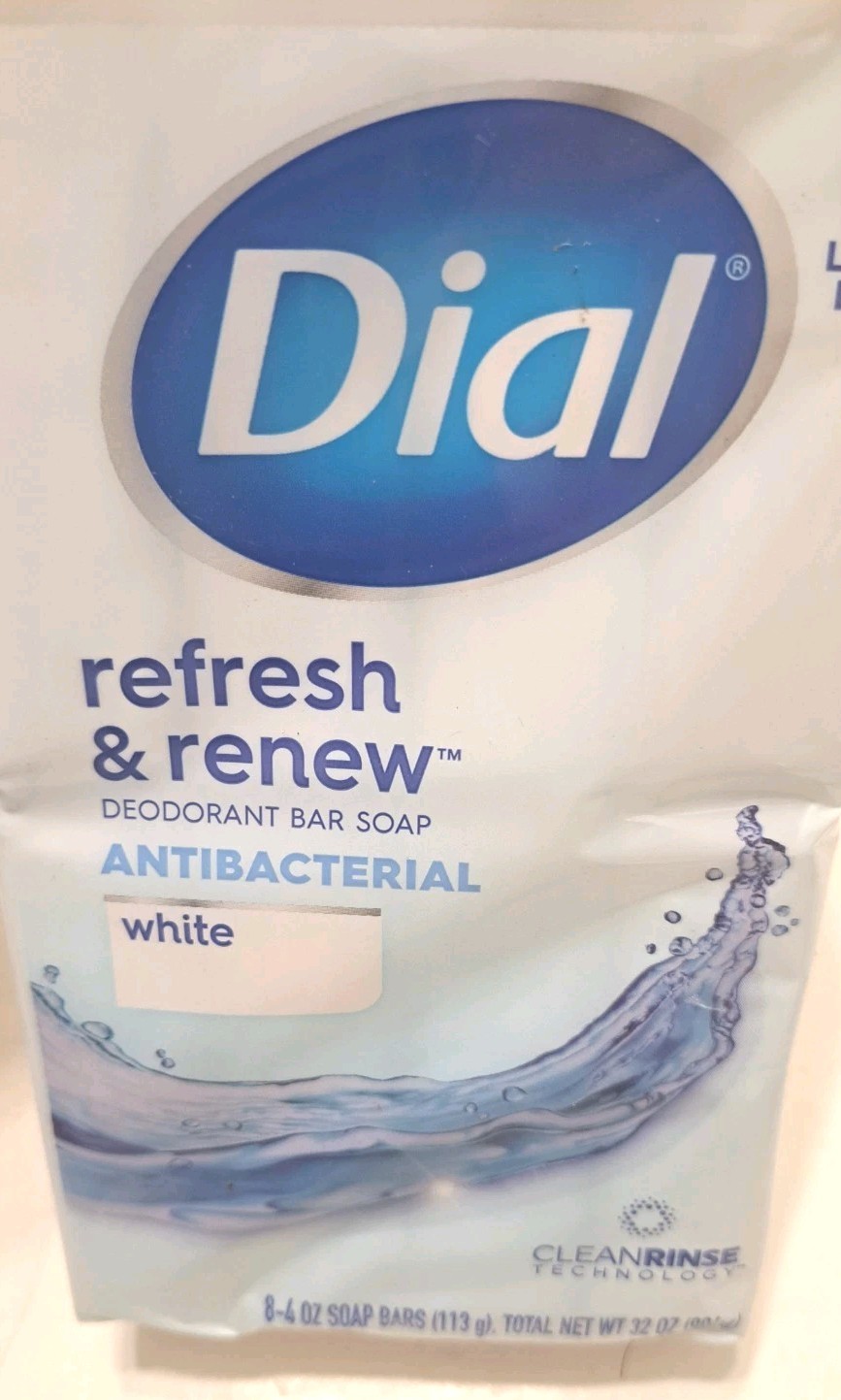 Dial Antibacterial Bar Soap Refresh & Renew Deodorant Bars 4 oz x 8 NEW