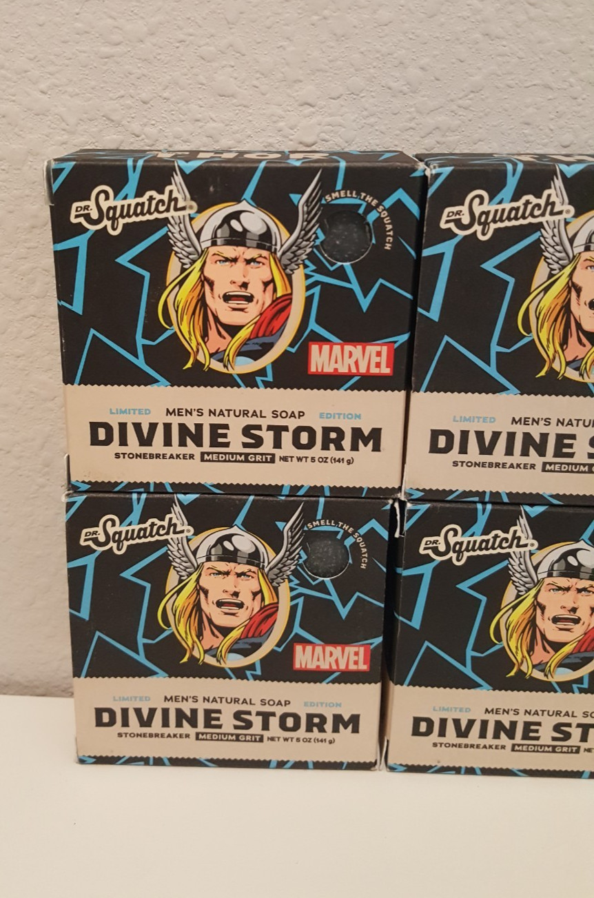4 Pk: Dr. Squatch Marvel Thor DIVINE STORM Med. Grit 5oz Soap Bar