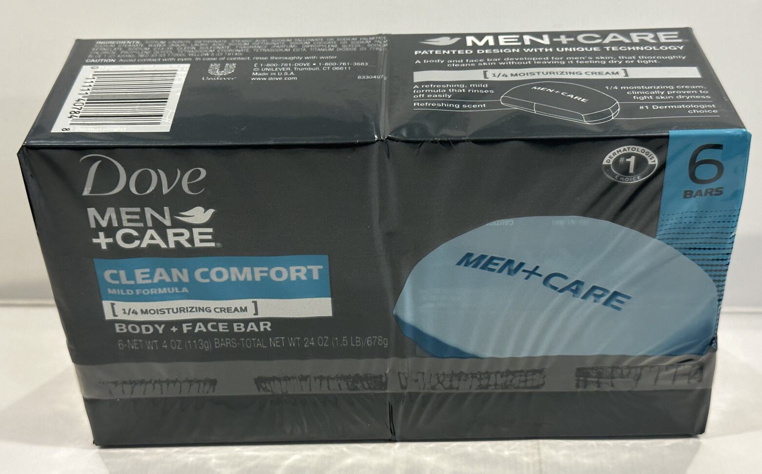 Dove Men Care Elements Body+Face Bar 6 x 4.0oz Moisturizing Cream NIB-6 Pcs.