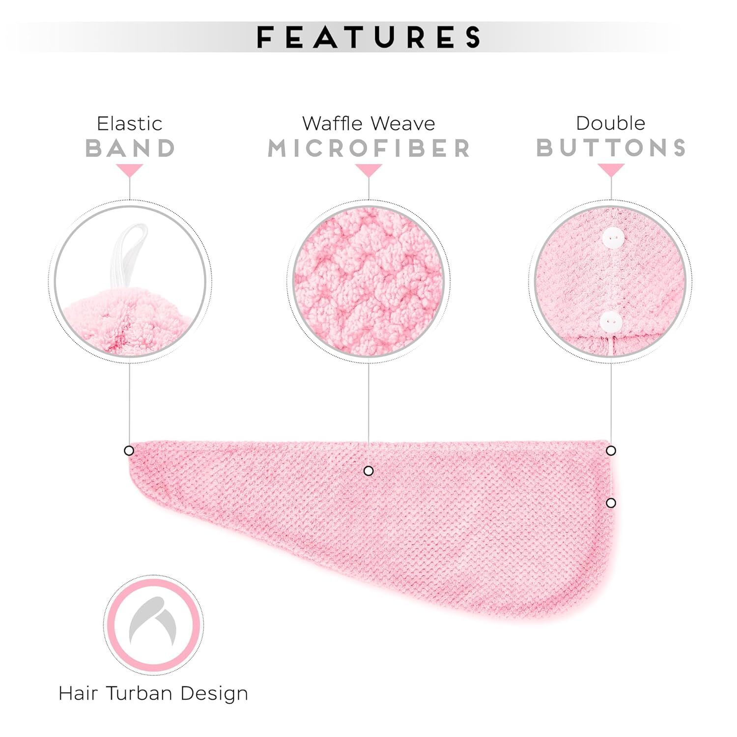 Microfiber Hair Towel for All Style, 2 Pack Quick Drying Pink