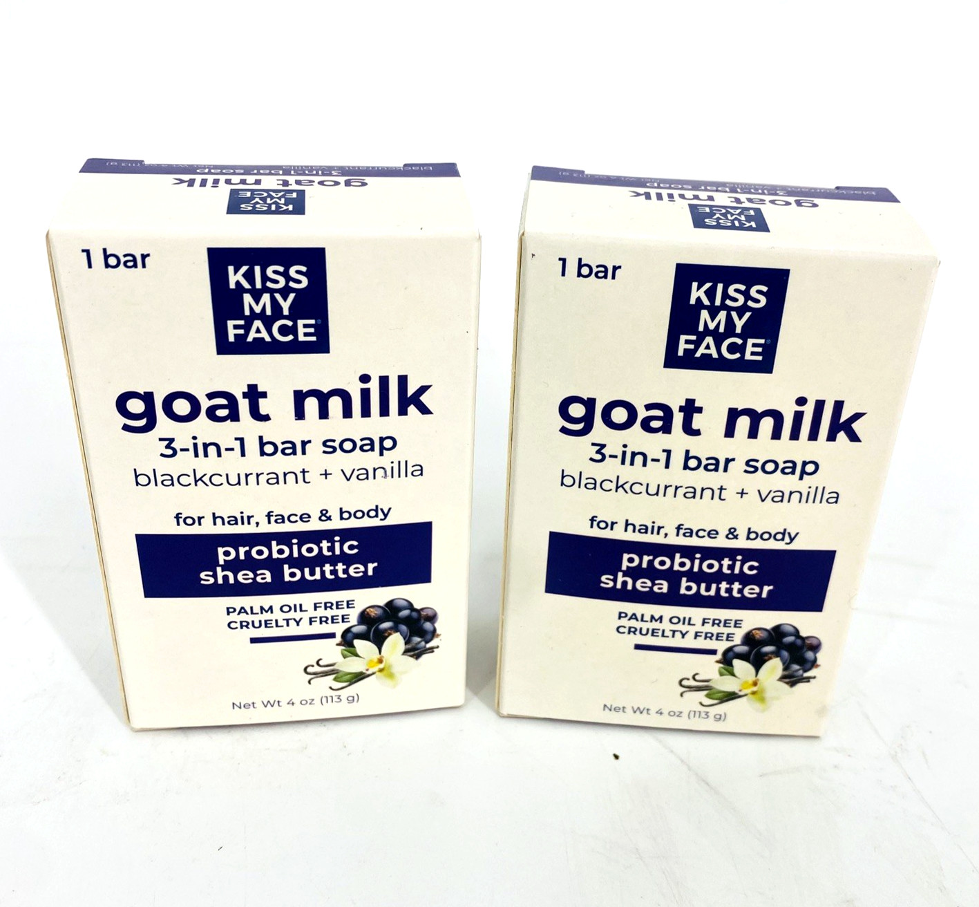 2 Pack Kiss My Face Goat Milk Soap Probiotic Shea Butter Black Currant Vanilla
