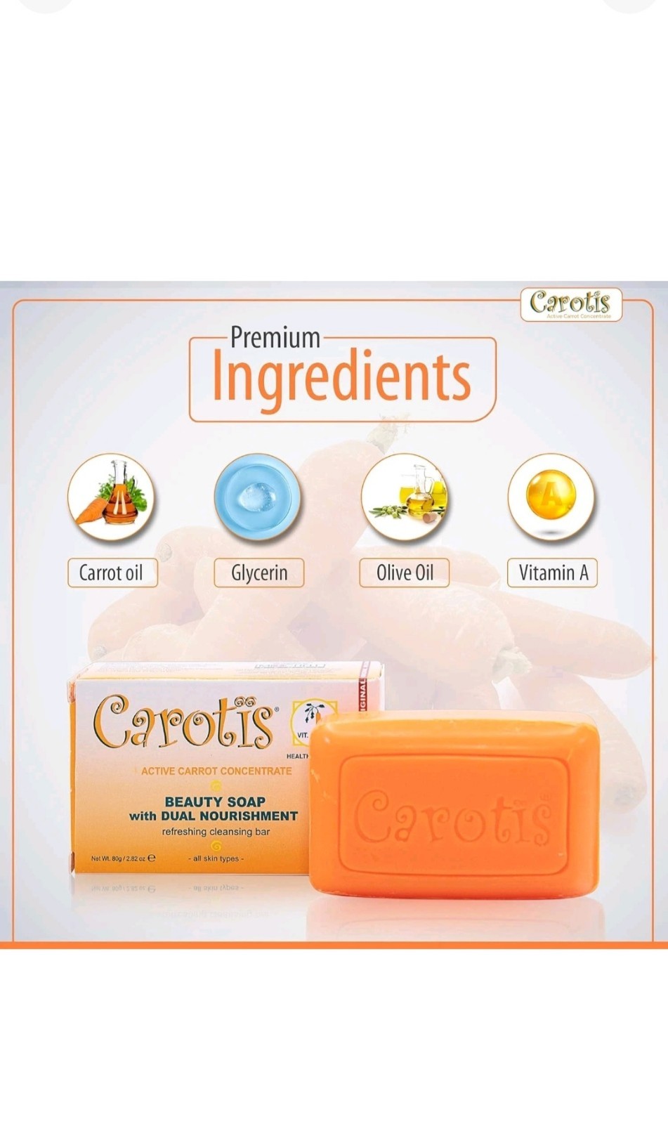 Carotis Beauty Soap with Carrot Oil Dual Nourishment for Body & Face, 80g