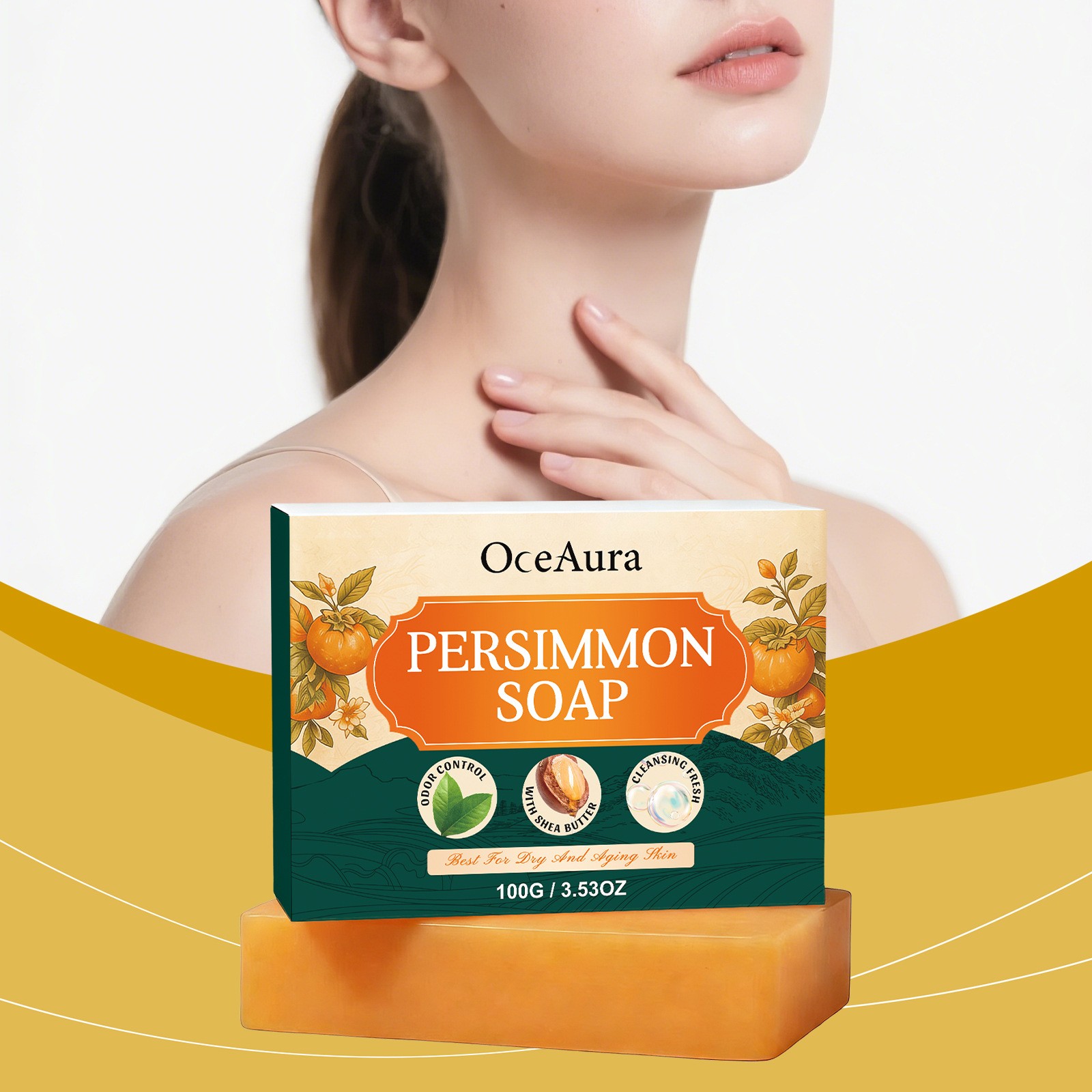 Persimmon Soap Bar for Body Odor Control Professional Skin Cleaning Soft Smooth