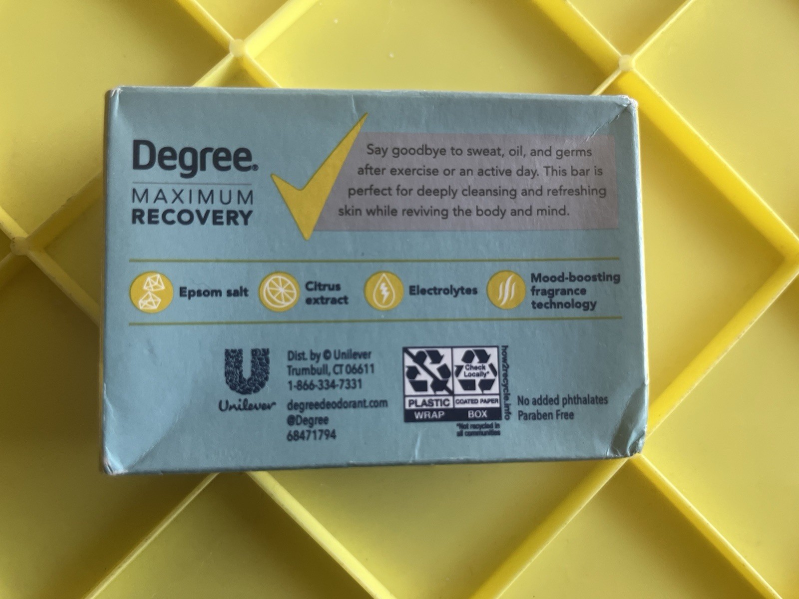 Men Degree Maximum Recovery 3 In 1 Bar Soap Epson Salt + Citrus Extract 3.75 Oz