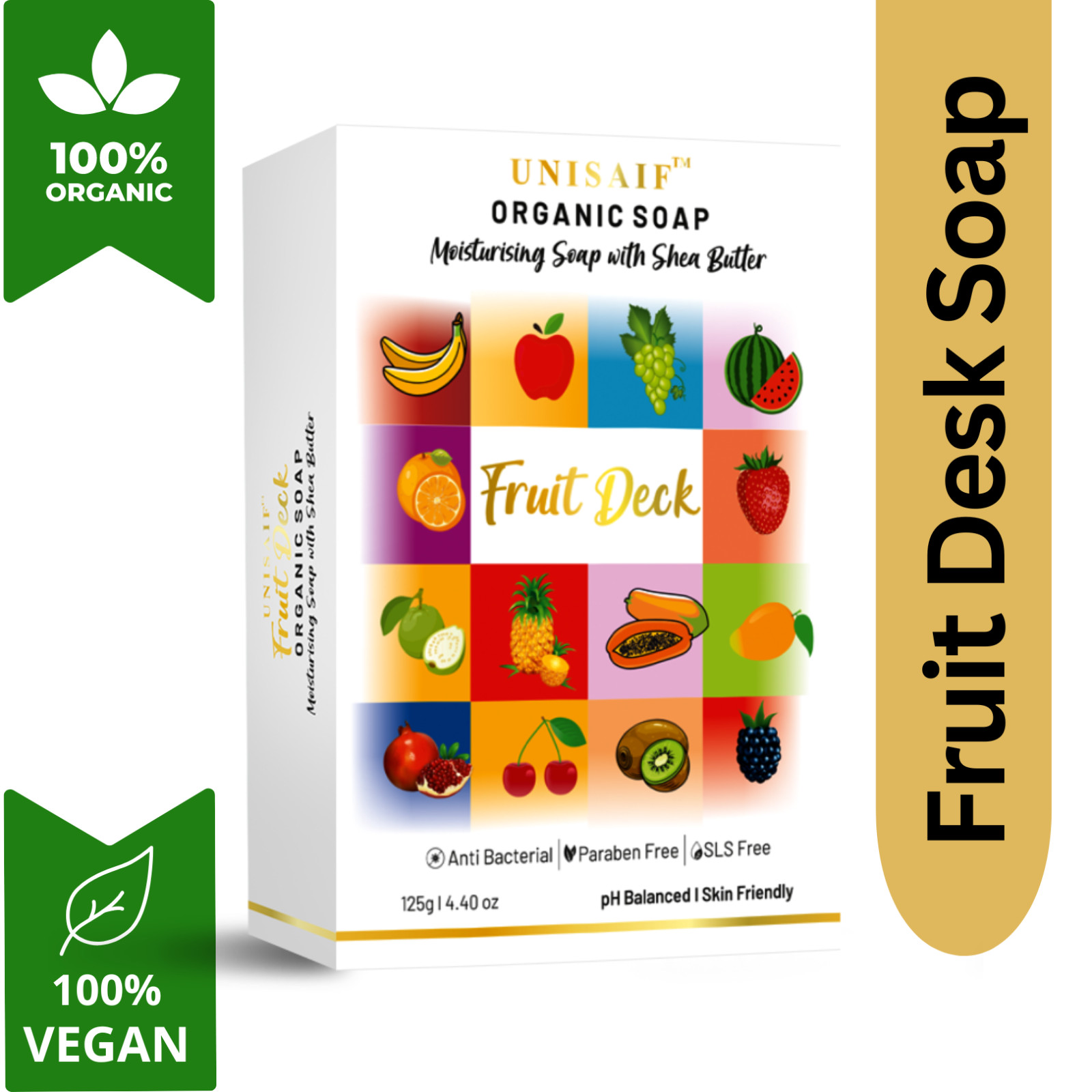 Unisaif Fruit Deck Organic Body Soap Bar, Moisturizing Soap With Shea Butter