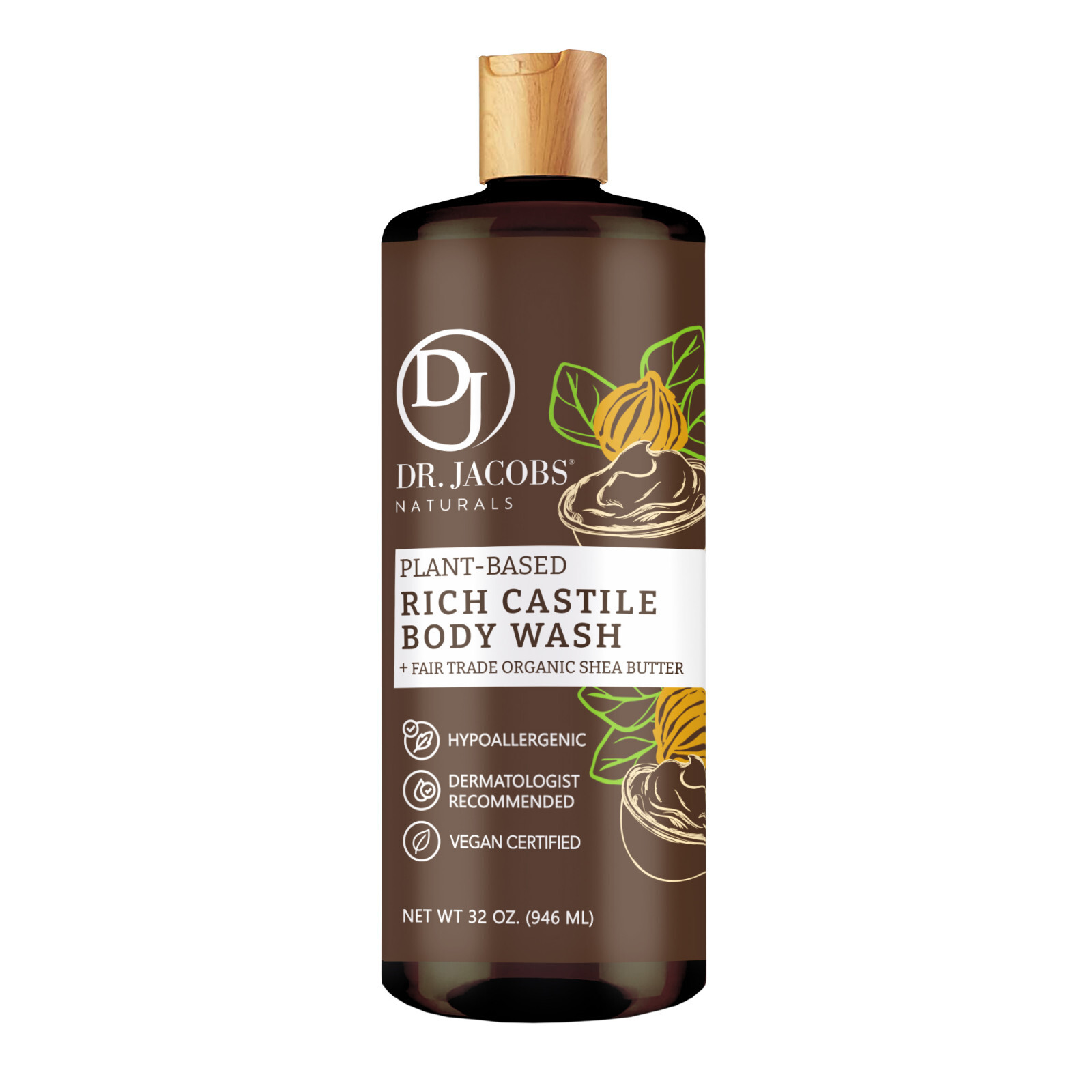 Dr Jacobs Naturals 32oz Shea Butter Castile Body Wash Soap Plant-Based