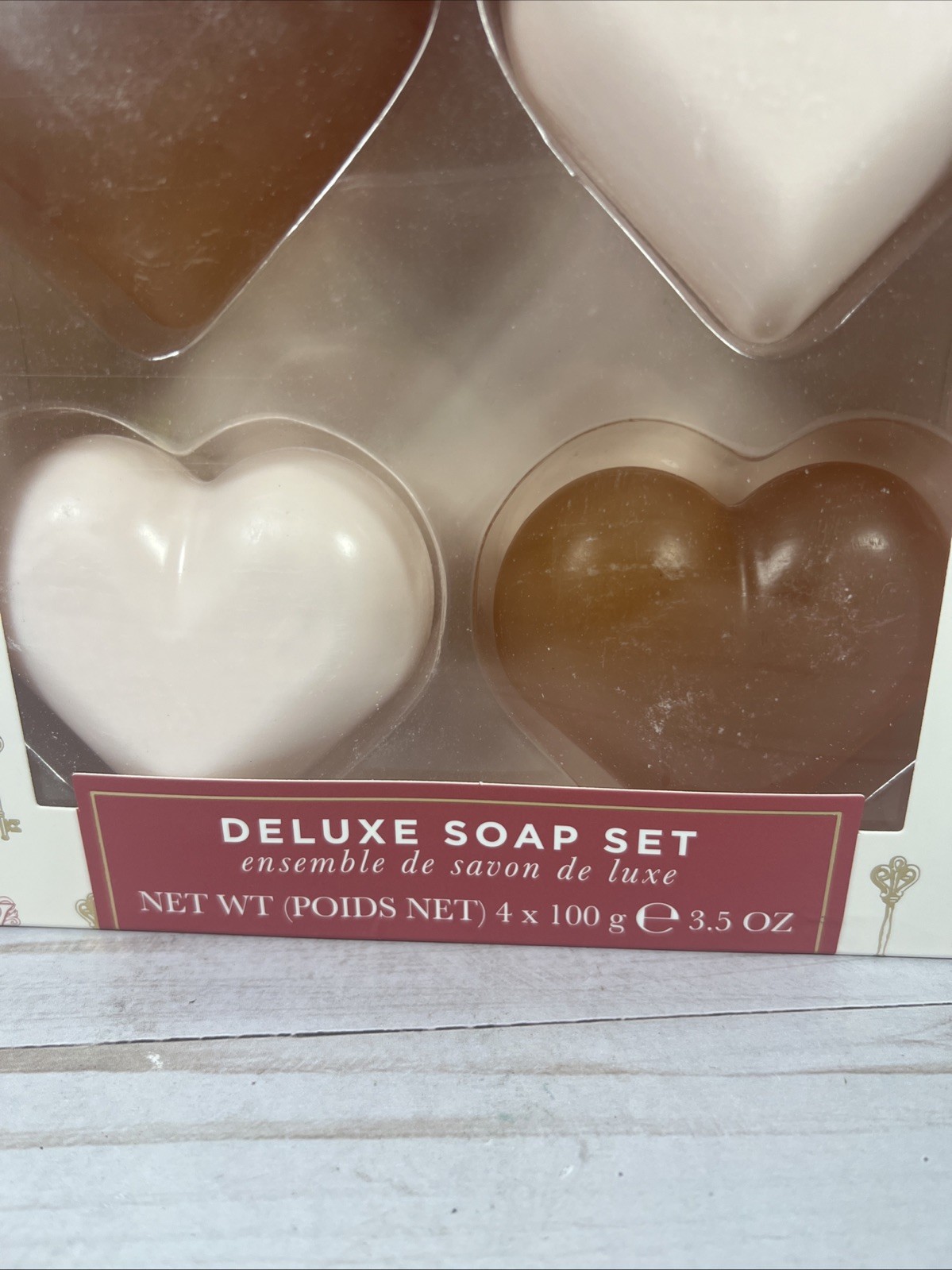 Crabtree & Evelyn Rose Rosewater Heart Shaped Deluxe Soap Set 4 Pink Red Bars