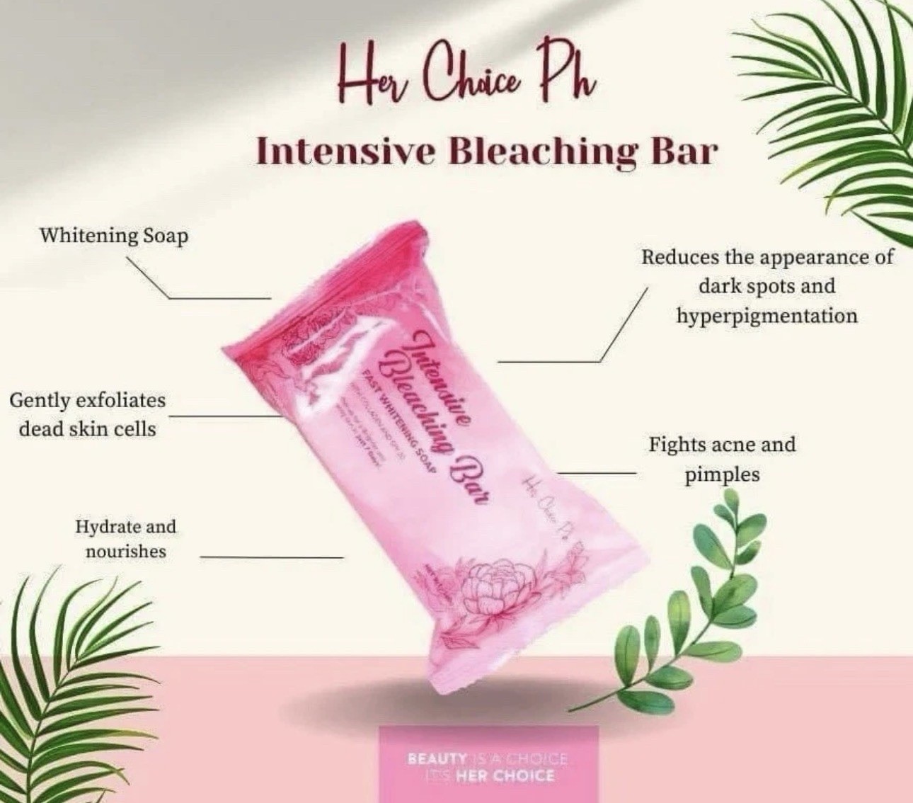 2 bars Her Choice Intensive Bleaching Bar Fast Whitening Soap (120g each)