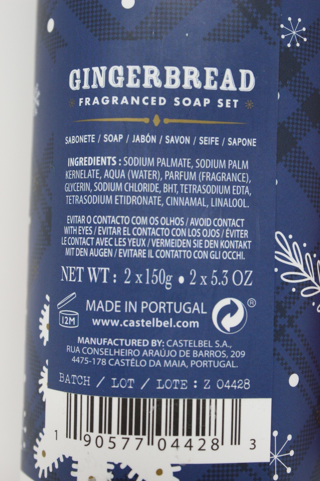 NEW CASTELBEL PORTO 2 SET OF 10.6 oz. GINGERBREAD, WINTER PINE SCENTED BAR SOAP