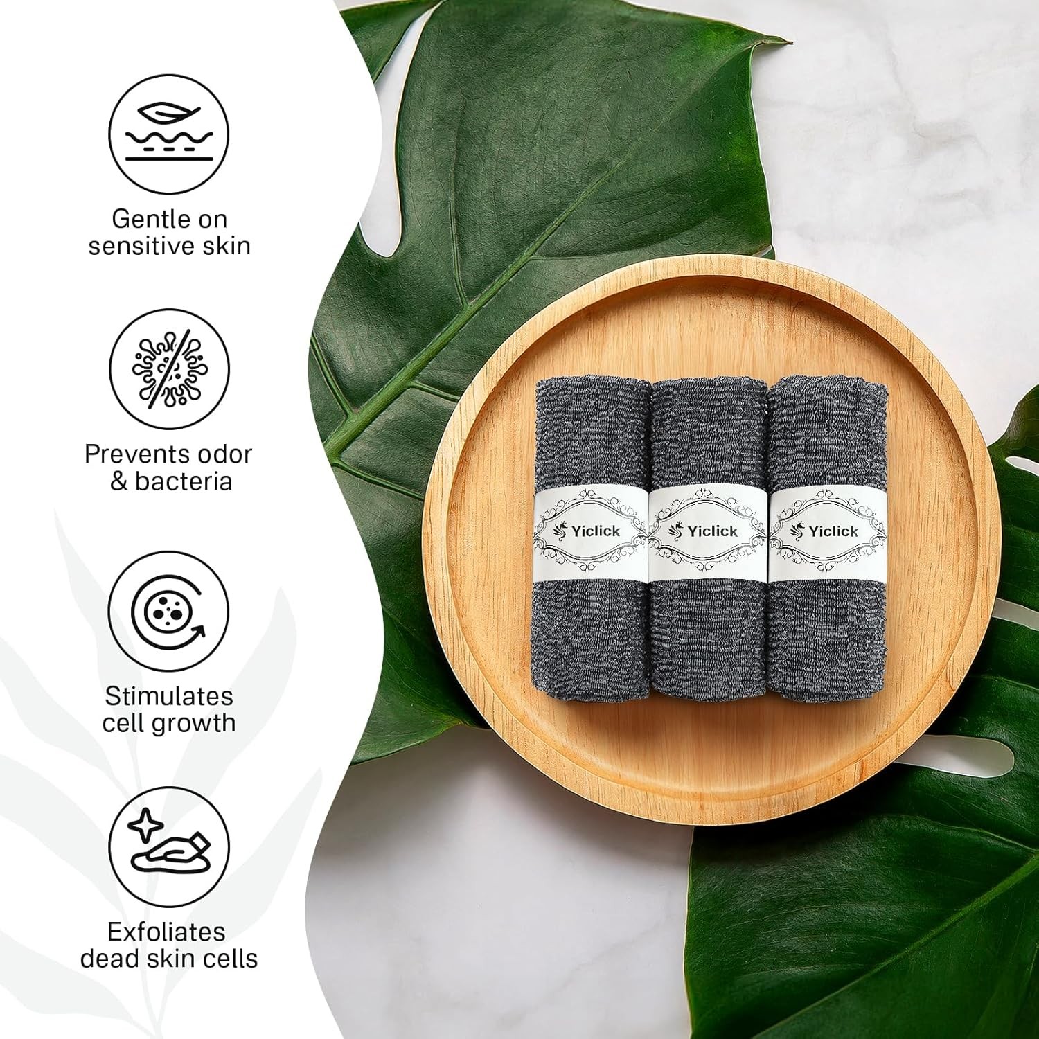 Yiclick Exfoliating Washcloth Towel【3 Pack】- Body Scrubber Black