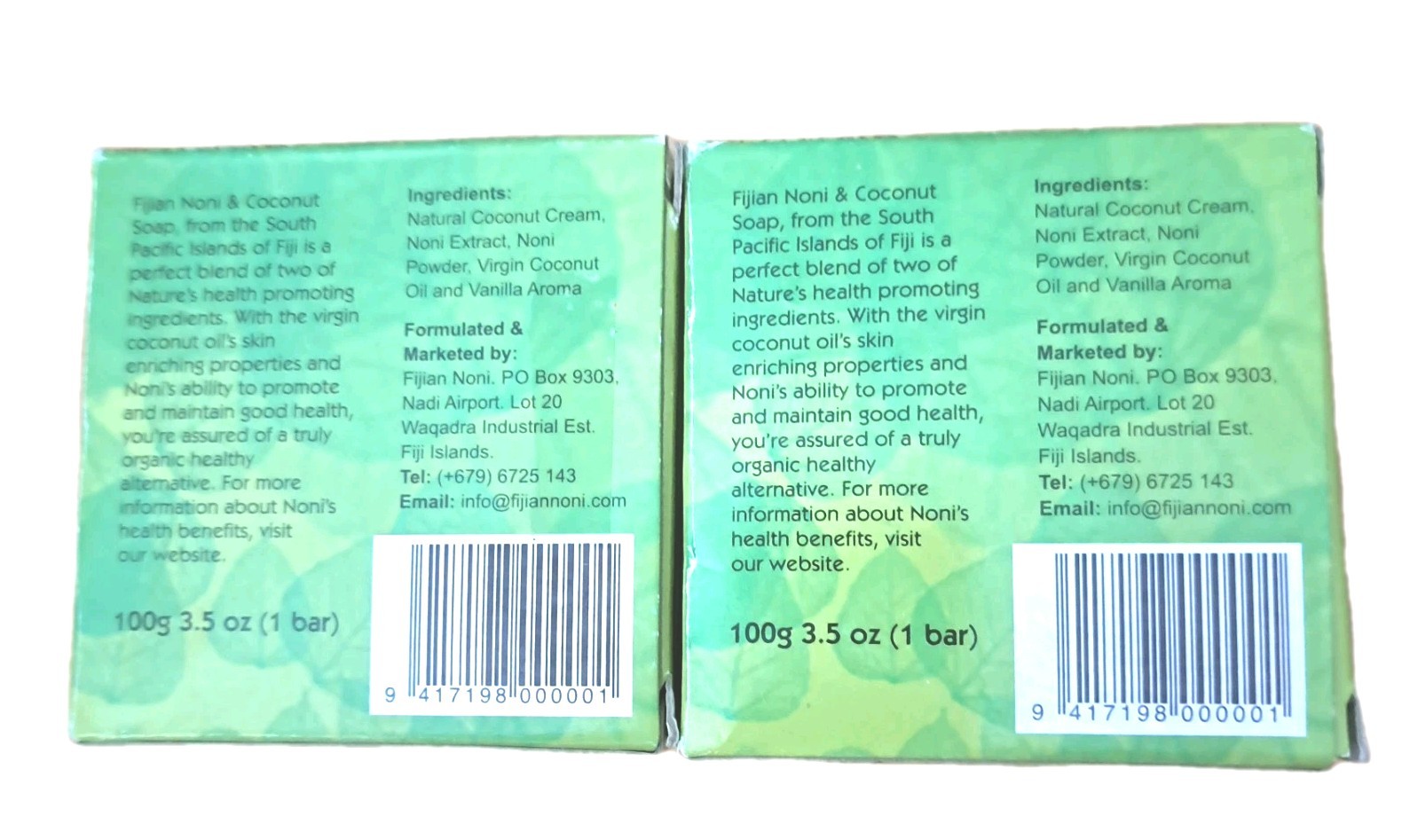 2 Noni & Coconut 3.5oz Soap Bars MADE IN FIJI, NIB ! 7.0oz Total