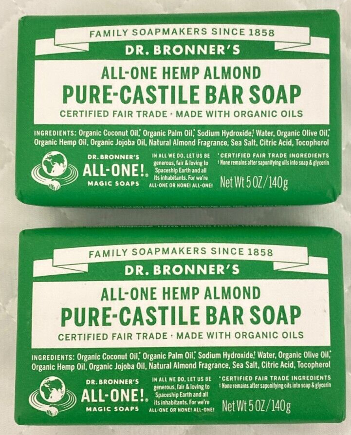 Dr. Bronner’s All-One Pure-Castile Bar Soap Almond Lot of 2 NEW