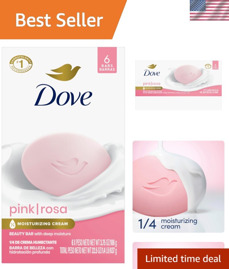 Moisturizing Pink Rosa Beauty Bar – 3.75 oz Bars, 6-Piece Set for Radiant Skin